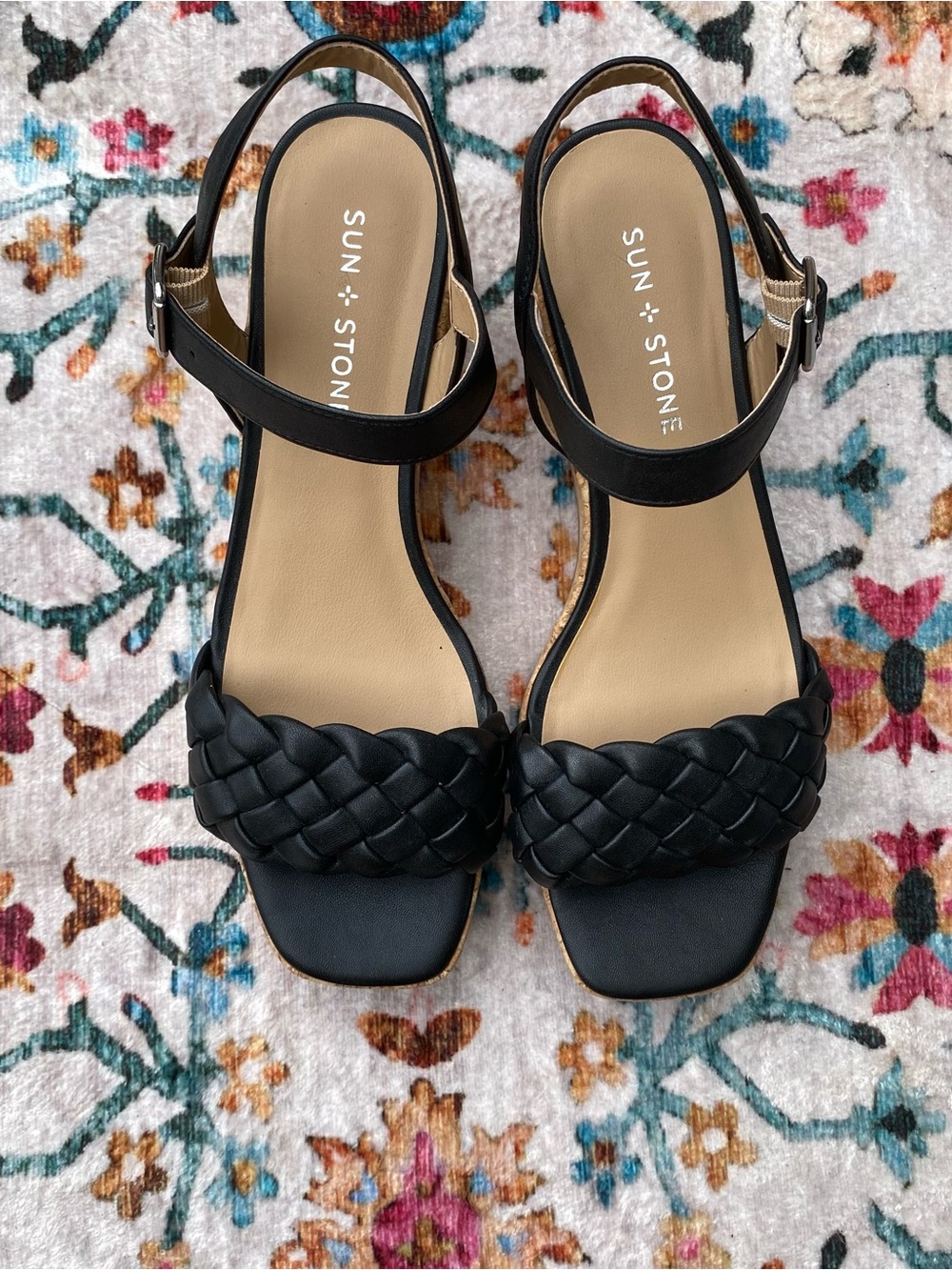 Sun + Stone Black Braided Front Strap Slingback Sandals Sz 8.5